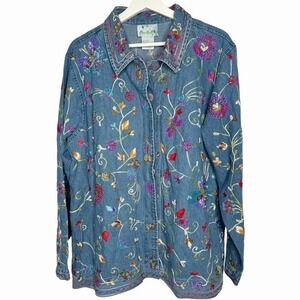 Vintage Quacker Factory Butterfly Beaded‎ & Embroidered Jean Jacket Size…